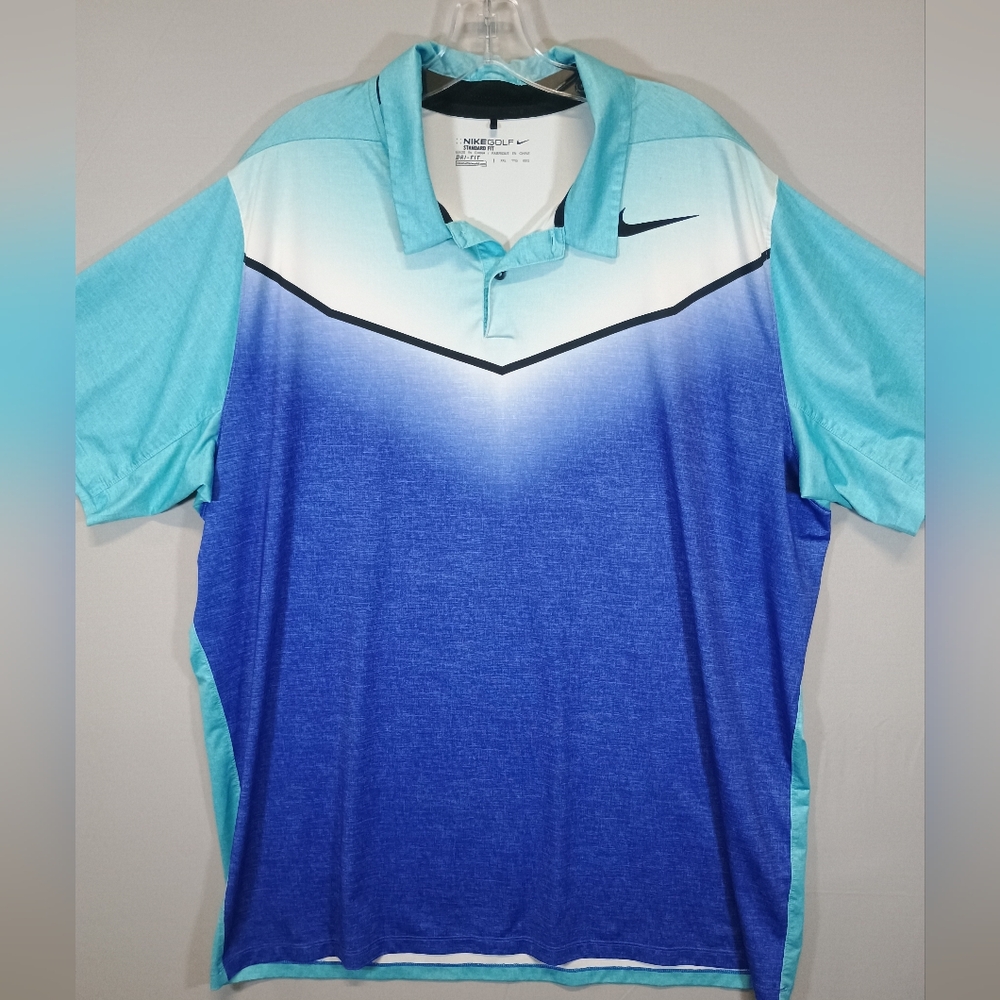 Nike Golf Dri-Fit Colorblock Polo Shirt Blue Aqua Men’s XXL
